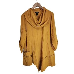 Ali‎ Miles Tunic Women's Medium Oversized Cowl Neck w. Pocket Yellow